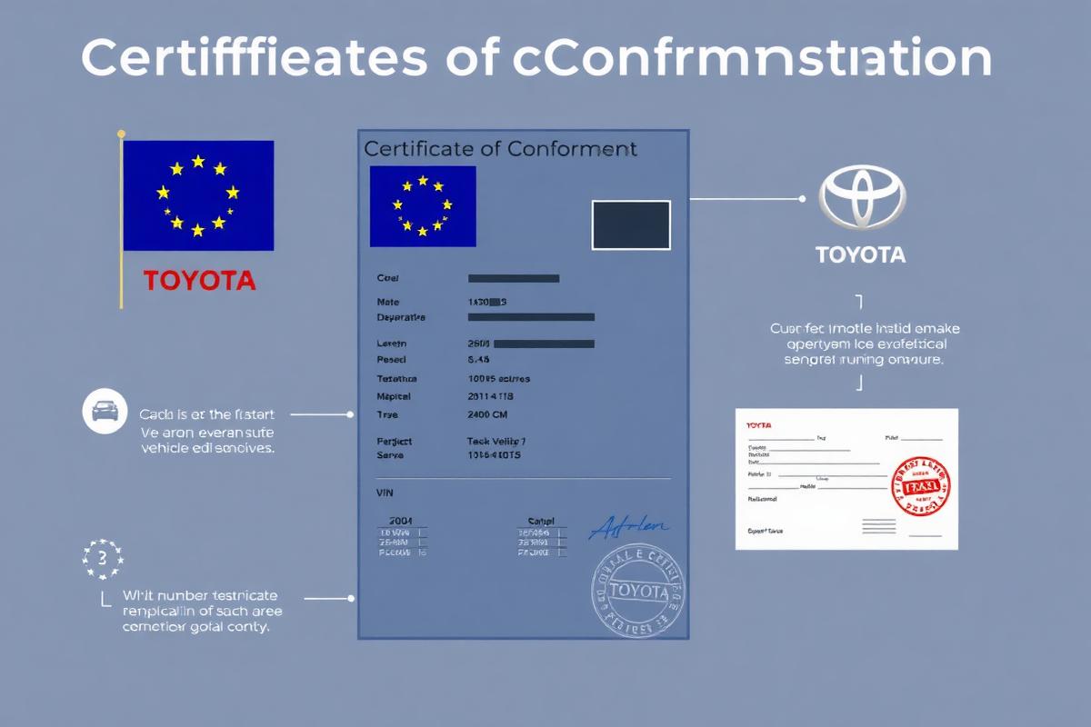 Certificado de Conformidad (CoC) de Toyota con datos técnicos del vehículo