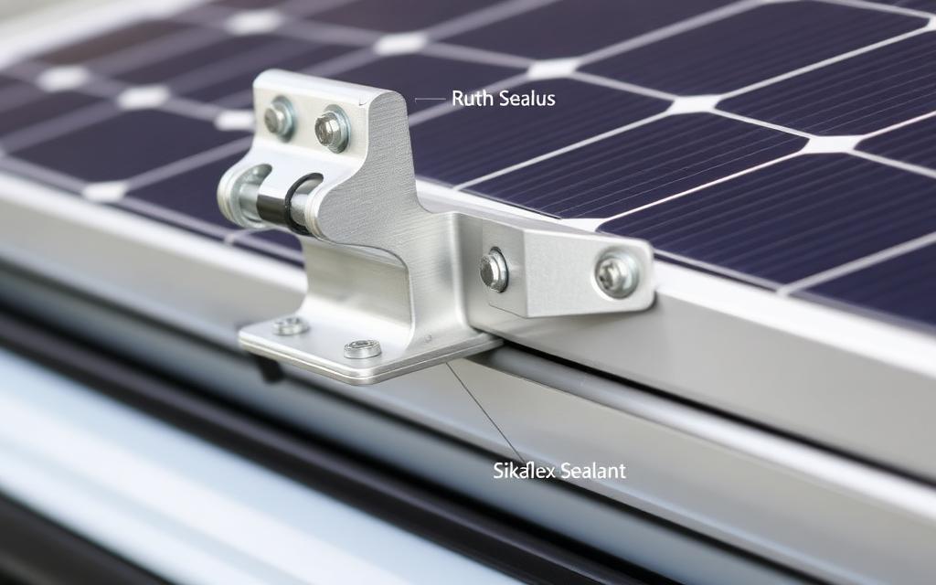 Fijaciones típicas de placa solar en techo de furgoneta