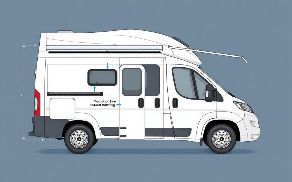 Posición típica de toldo lateral en una furgoneta camper